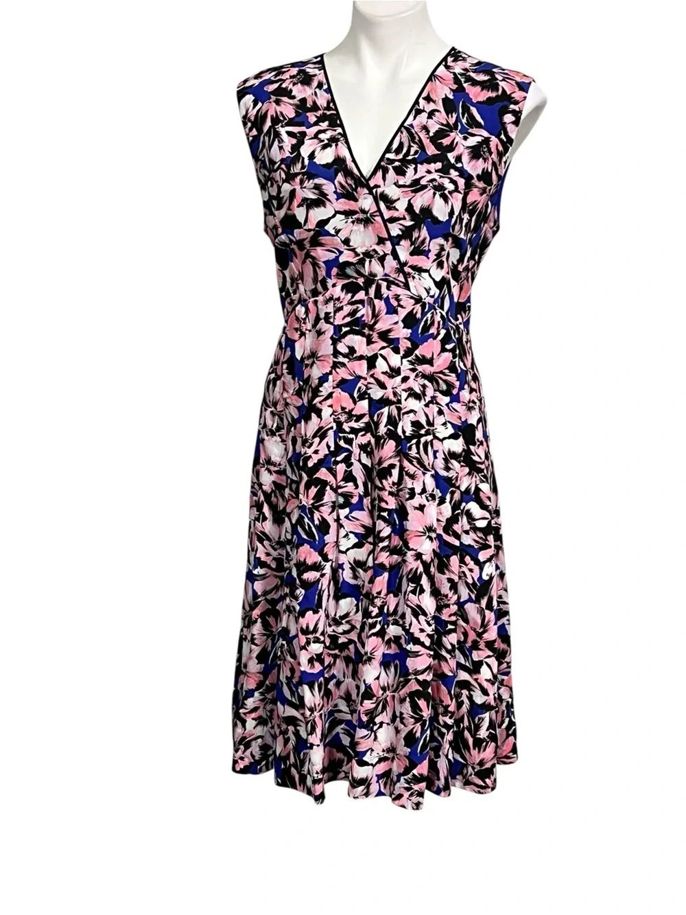 J. Crew dress 14 Pink/Blue Floral V-Neck A-line knee length office fall church